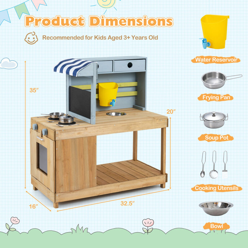 Outdoor Kids Wooden Kitchen Playset with Canopy and Faucet image number 2