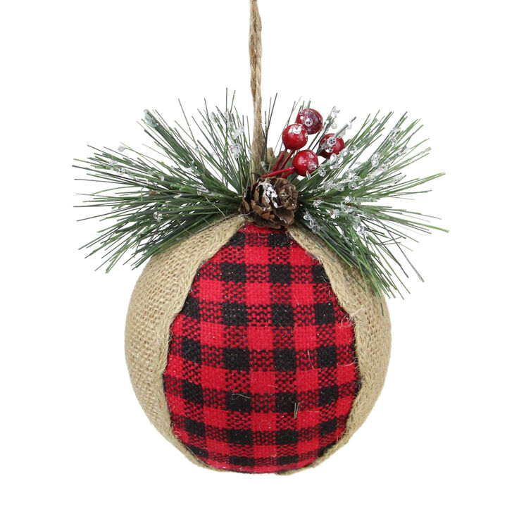 5.5" Red and Black Plaid with Burlap Christmas Ornament