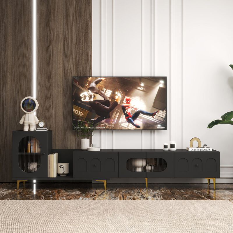 Clihome Wood Extendable TV Stand Rectangle Entertainment Center,Media TV Console For Living Room Bedroom