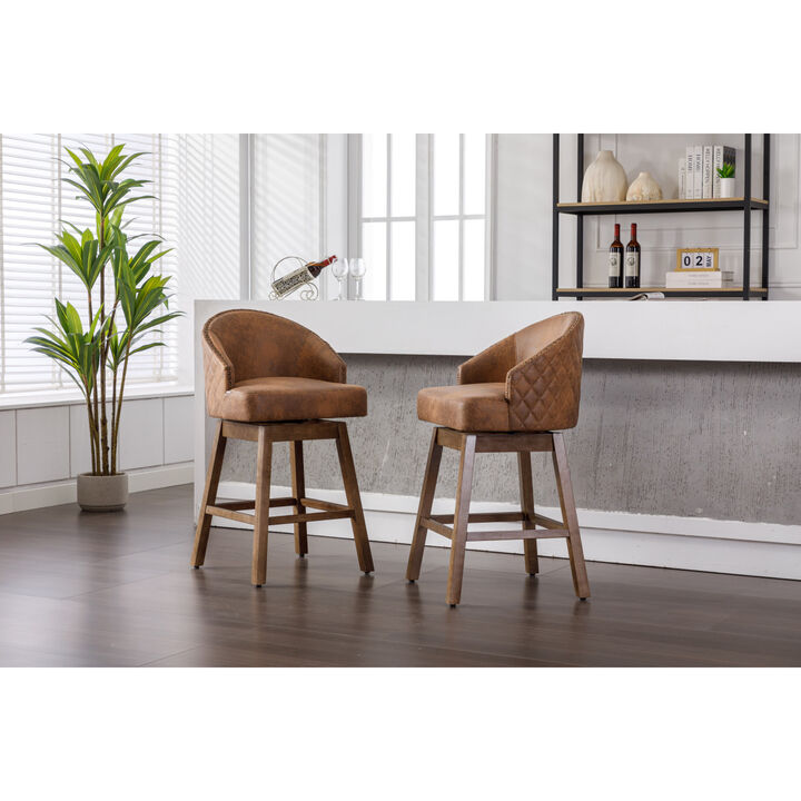 Bar Stools Set of 2 Counter Height Chairs with Footrest for Kitchen, Dining Room And 360 Degree Swivel