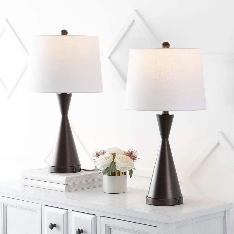 Colton Classic French Country Iron LED Table Lamp with USB Charging Port (Set of 2)