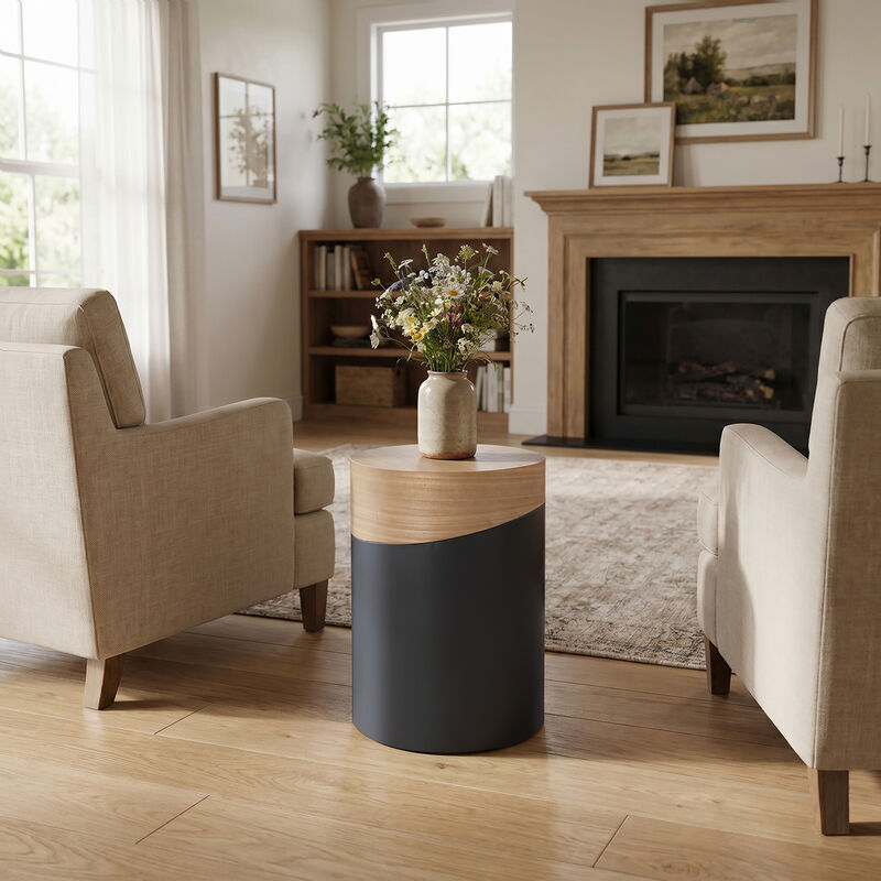22" Round Wood & Metal Side Table image number 3
