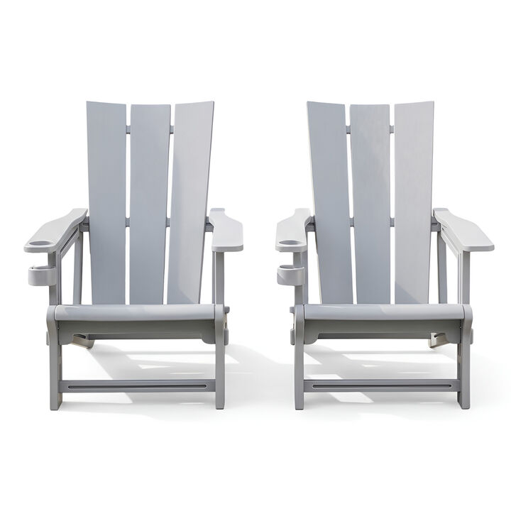 Outdoor Adirondack Chair Set of 2 with Built-In Cup Holder for Deck and Patio