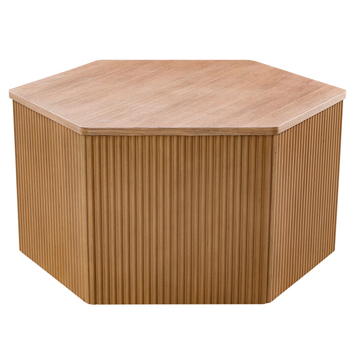 Gracie Mills Gael Fluted Hexagon Wood Veneer Coffee Table