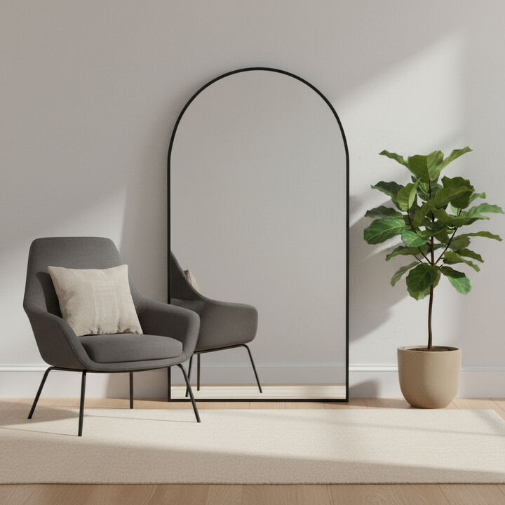 HomeRoots 71" Black Metal Arch Freestanding Framed Full Length Mirror