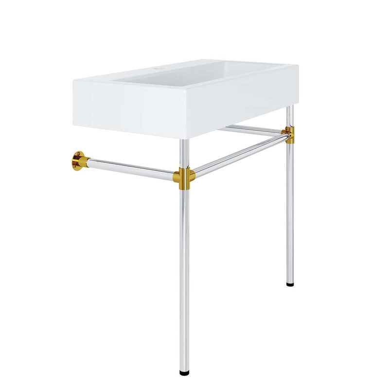 Modway Redeem 32" Wall-Mount Stainless Steel Bathroom Vanity in Silver/White image number 3