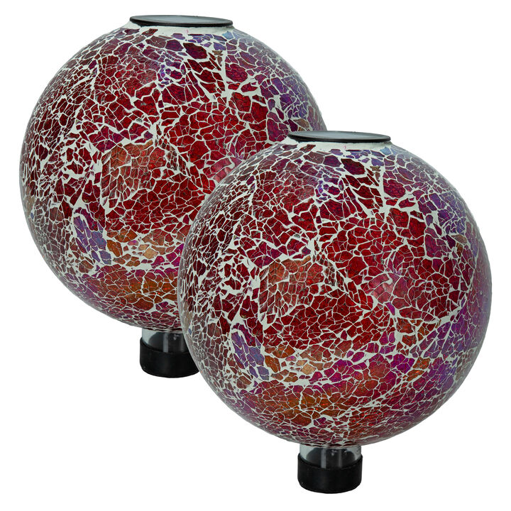 Sunnydaze Pearl Pink Mosaic Gazing Ball with Solar Light - 10 in - 2pk