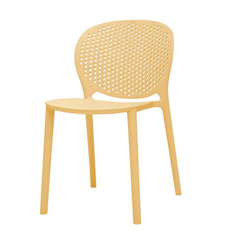 Gyna 14 Inch Kids Side Chair, Round Dotted Backrest, Armless, Yellow - Benzara