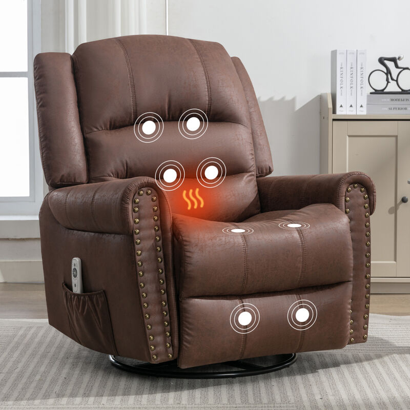 Massage Rocker Recliner Chair Rocking Chairs for Adults Oversized with USB Charge Port Soft Features a Manual Massage and Heat.BROWN