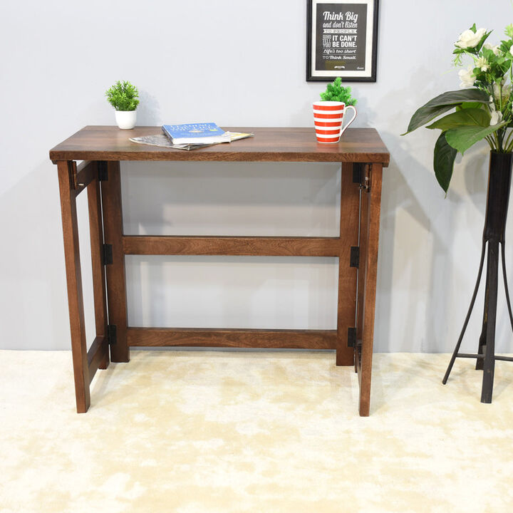 Handmade 100% Mango Wood Knock Down Teak Color Rectangular Shaped Indoor Study Table
