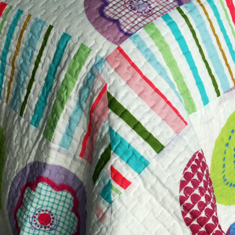 Vermicelli Quilted Cotton Printed Quilt Set Queen Size Tropical Bubbles Design Set image number 3