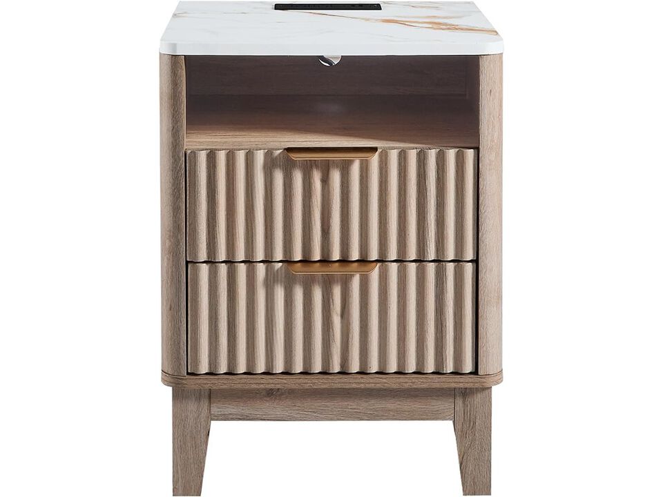 GIAJORYA 2 Drawers Night Stand Fluted Curved Wood End Table for Bedroom