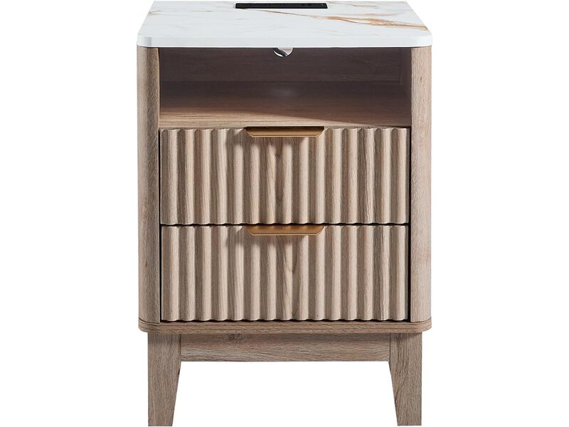 GIAJORYA 2 Drawers Night Stand Fluted Curved Wood End Table for Bedroom image number 0