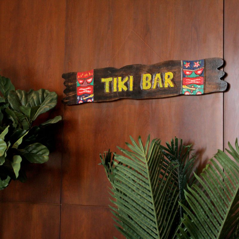 39-Inch Hand-Carved Wooden Tiki Sign With Rope Hanger, Beachy Decor image number 5