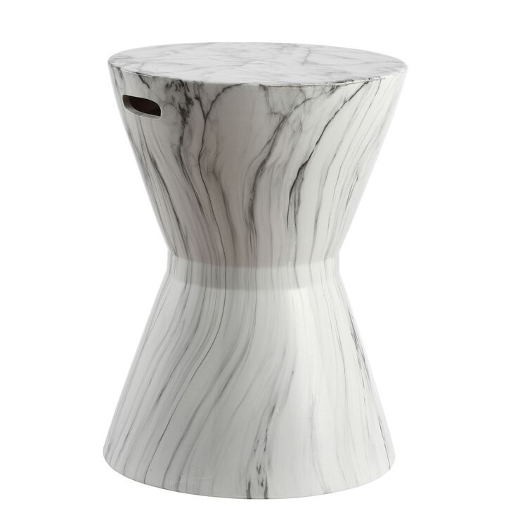 African Drum White Marble Finish Ceramic Garden Stool