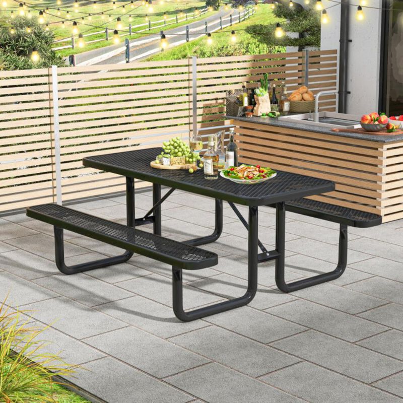 Hivvago Outdoor Picnic Table and Bench Set for 8 Person with Seats and Mesh Grid