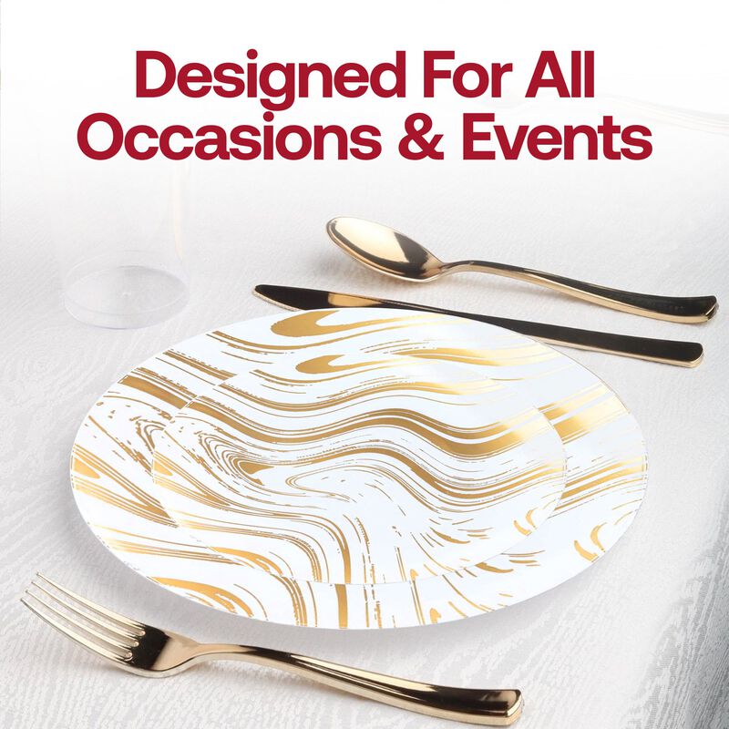 White with Gold Waves Plastic Wedding Value Set (60 Sets) image number 6