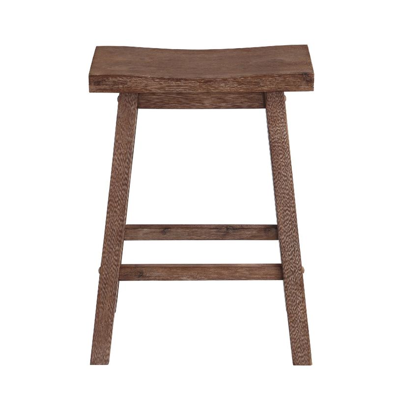 Wooden Frame Saddle Seat Counter Height Stool with Angled Legs, Brown-Benzara