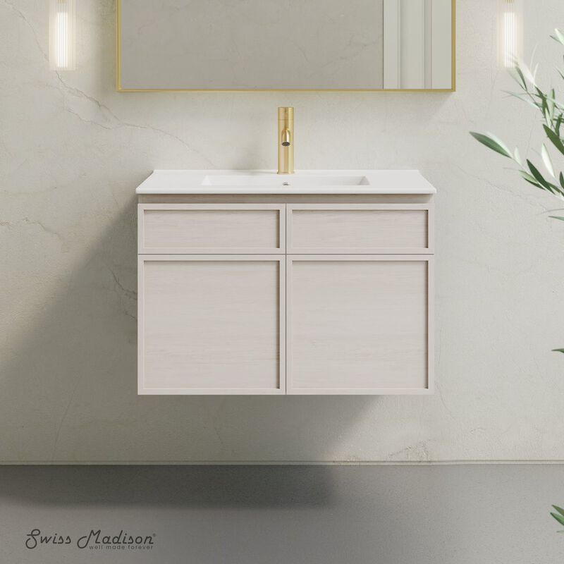St. Tropez 30" Wall-Mounted Bathroom Vanity in White Oak with Sink Top image number 1
