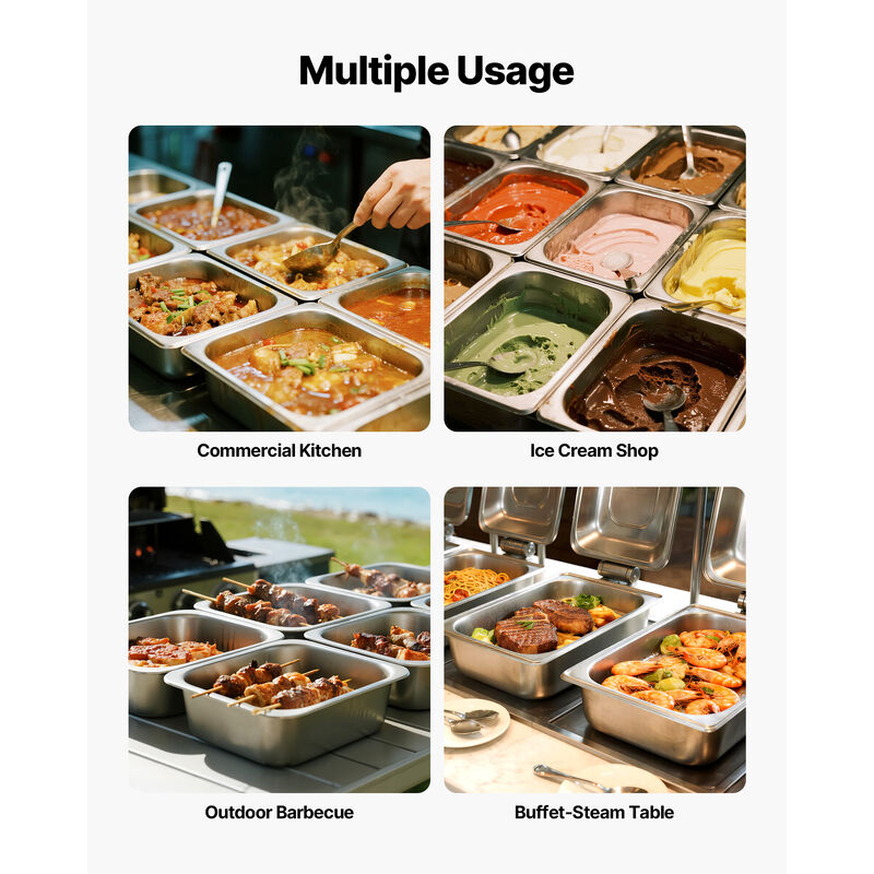 VEVOR 1/2 Size Hotel Pans with Lids Steam Pans 6" Deep Stainless Steel 2 Pack