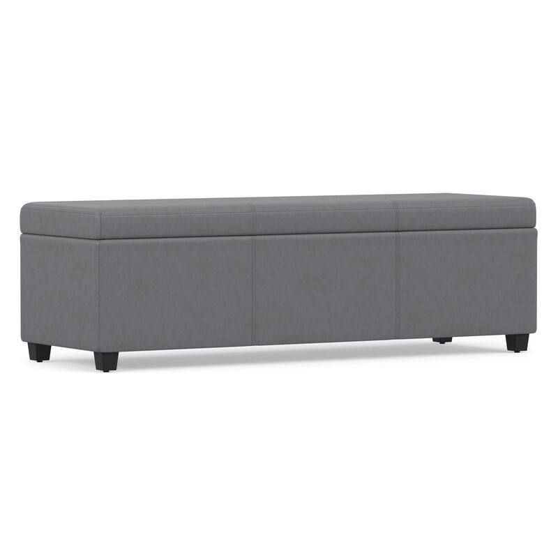 Avalon 54 inch Wide Contemporary Rectangle Extra Large Storage Ottoman Bench in Stone Grey PU faux leather, Assembled image number 6