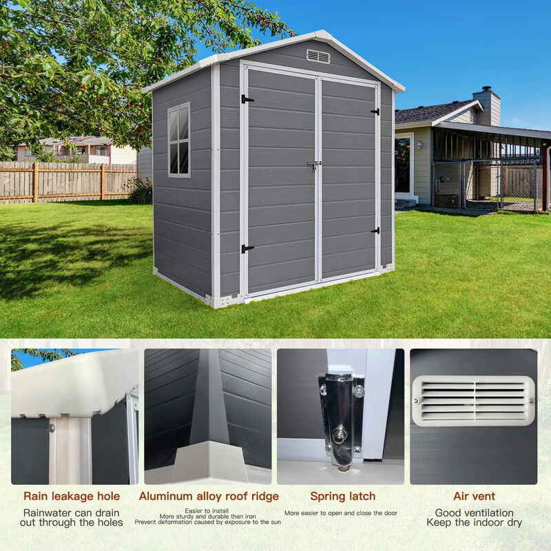 WOW PIONEER Spacious Weather-Resistant Outdoor Storage Shed with Lockable Doors, Built-In Floor, Ventilation Ports and Side Windows image number 6
