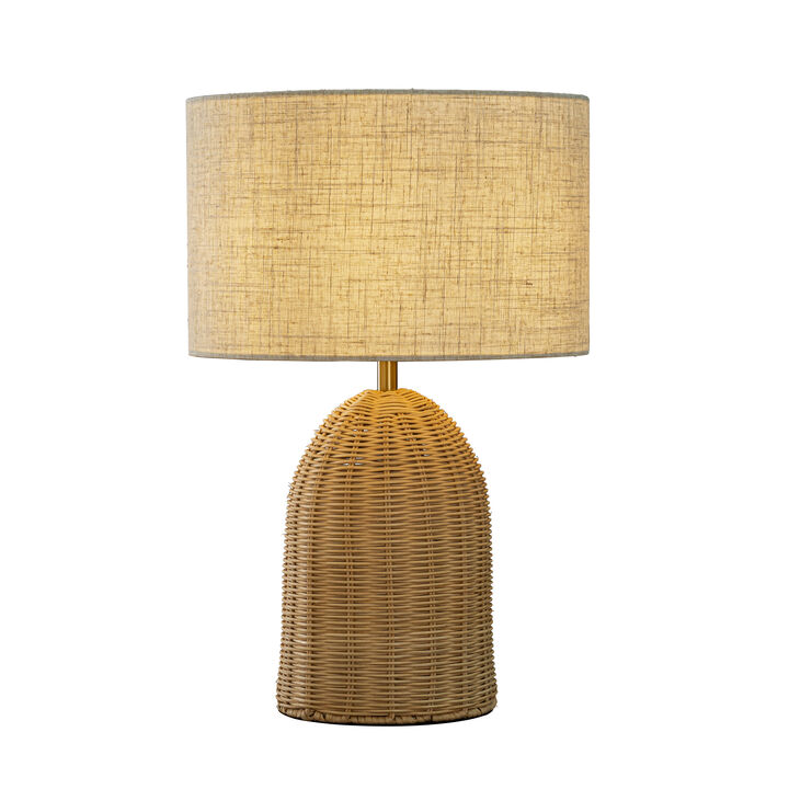 20'' Natural Rattan Bedside Table Lamp Coastal Nightstand Lamp with Classic Beige Fabric Shade for Bedroom, Living Room