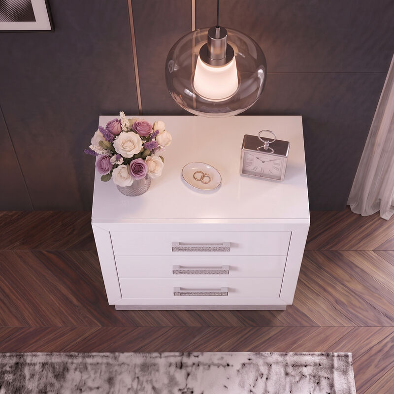 Modern 3-Drawer Nightstand with Crystal Diamond Hardware image number 6