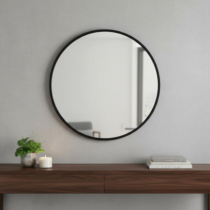 HomeRoots 27" Black Aluminum Round Framed Accent Mirror