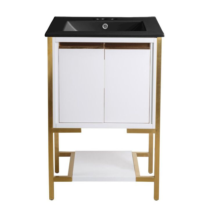 Marseille 24 in. White Bathroom Vanity with 3-Hole Ceramic Sink Top