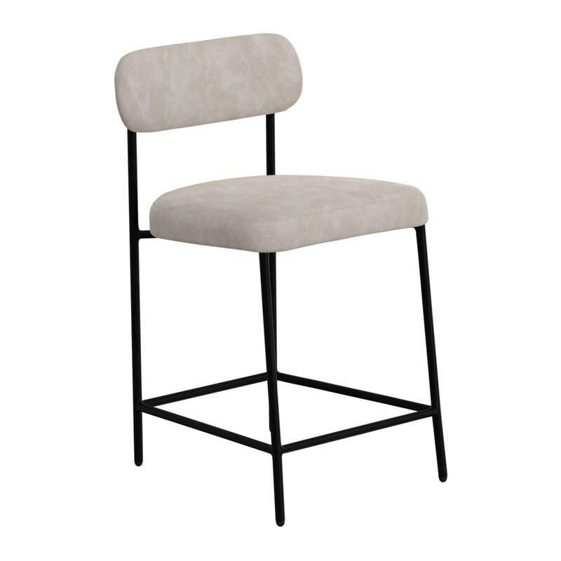 Iffa Counter Height Chair, Open Black Iron, Snow Gray Performance Fabric - Benzara