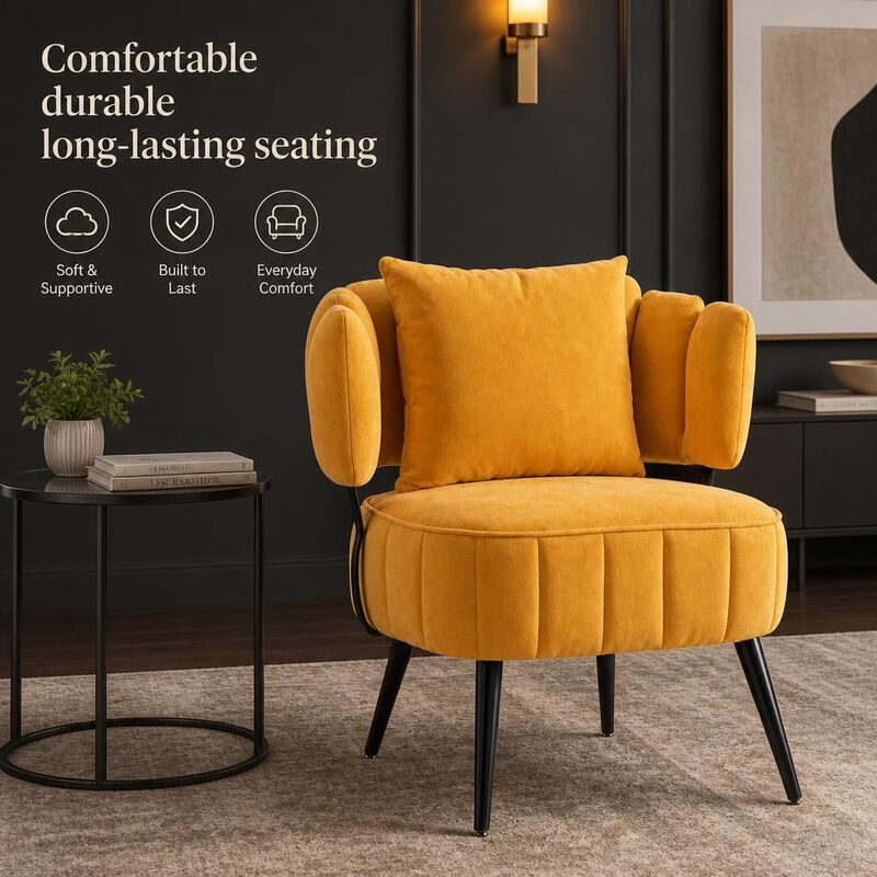 GOODSILO Compact tub accent armchair with pocket coil support, soft chenille upholstery, ideal for small spaces and reading nooks image number 4