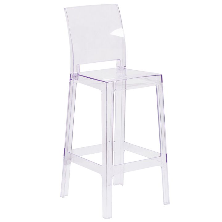 Flash Furniture Ghost Barstool with Square Back in Transparent Crystal