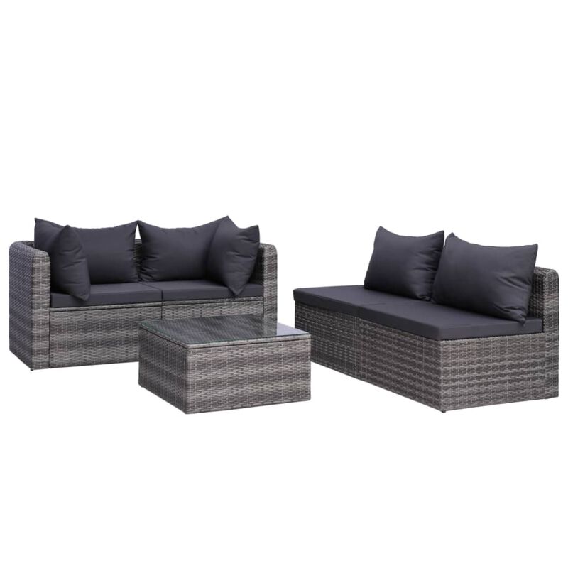 vidaXL 5 Piece Garden Sofa Set with Cushions & Pillows Poly Rattan Gray