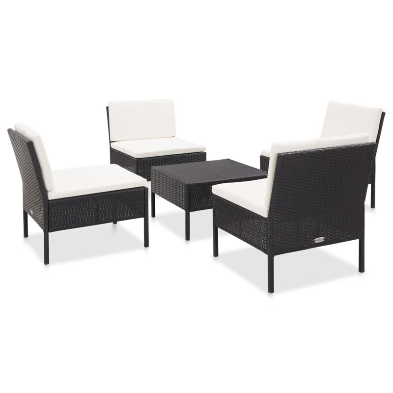 vidaXL 5 Piece Garden Sofa Set with Cushions Poly Rattan Black
