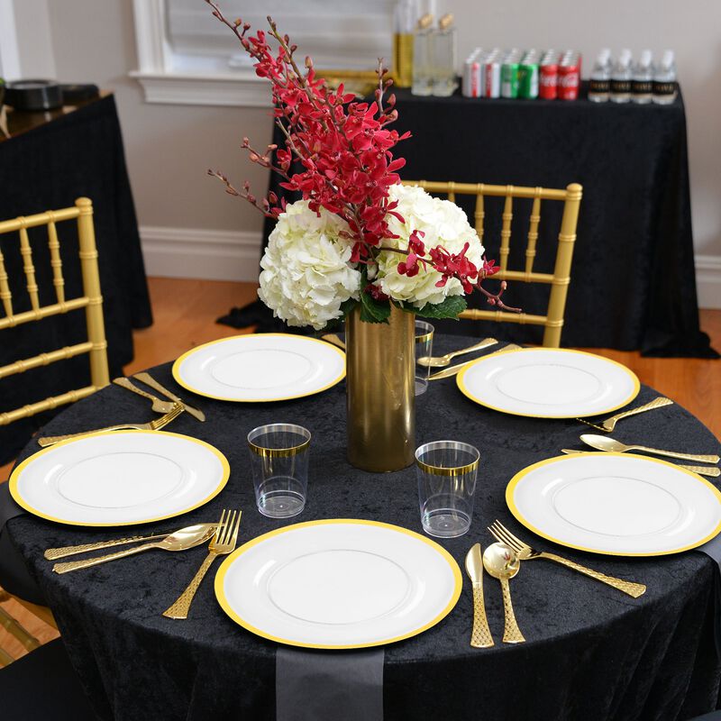 13" Clear with Gold Rim Round Plastic Charger Plates (60 Plates) image number 1
