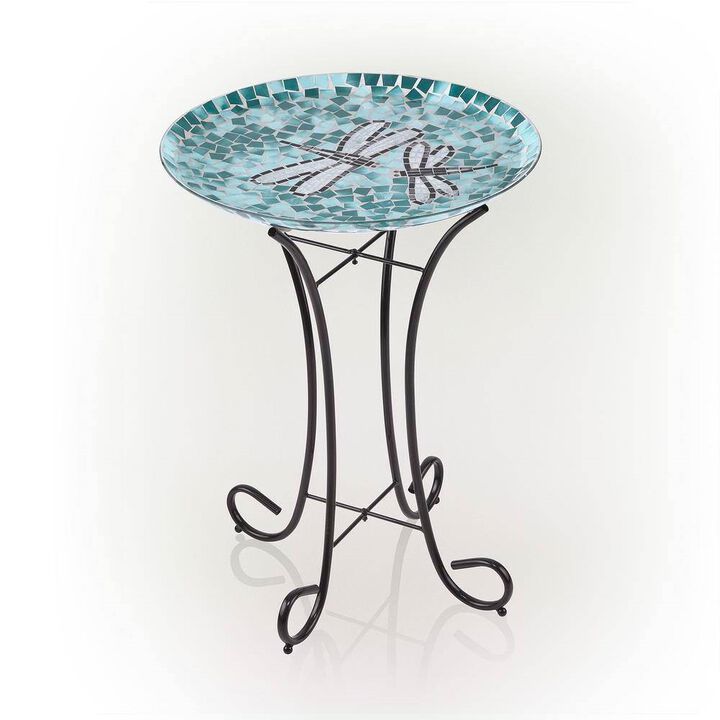 Outdoor Mosaic Glass Birdbath with Sturdy Metal Stand