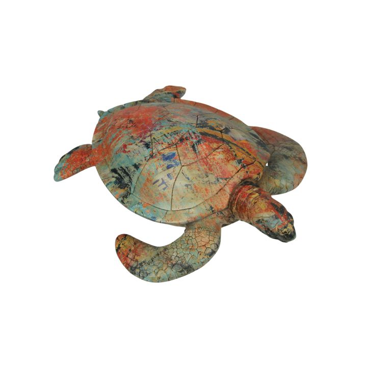 Multicolor Abstract Sea Turtle Statue &ndash; 12-Inch Ocean-Inspired Coastal Decor
