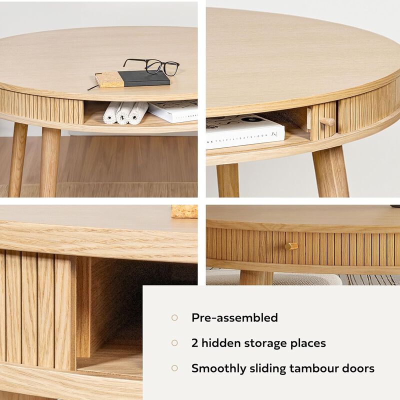 SLIDDO 47'' Round Dining Table for 4 People - Pre-Assembled With 2 Hidden Storages.