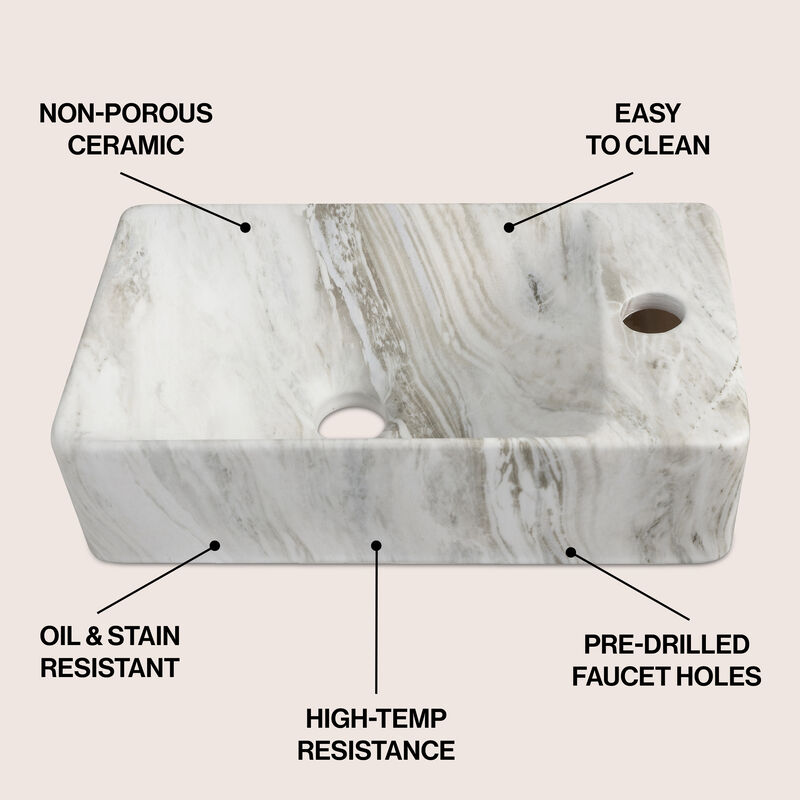 Felix 15 in. W x 8 in. D Modern Wall Mounted Rectangular Ceramic Mini Sink