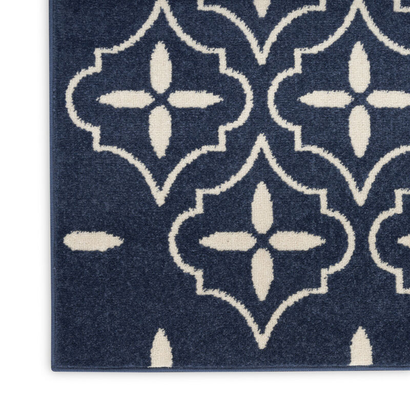 HomeRoots 8' X 10' Navy Blue And Ivory Geometric Indoor Outdoor Area Rug image number 2