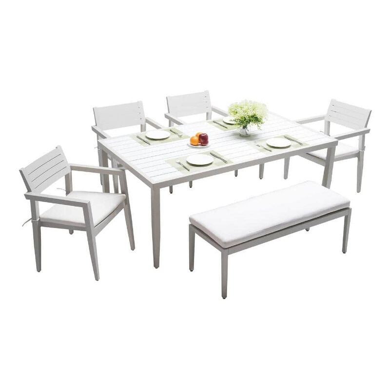 MONDAWE 6-Piece Modern Aluminum Patio Dining Set with 4 Chairs & 1 Dining Bench and Rectangle Table with Umbrella Hole image number 0