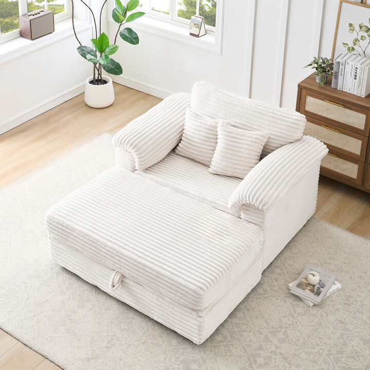 Merax Accent Chair with USB Ports & Storage Ottoman  Corduroy Single Seater Sofa for Small Space