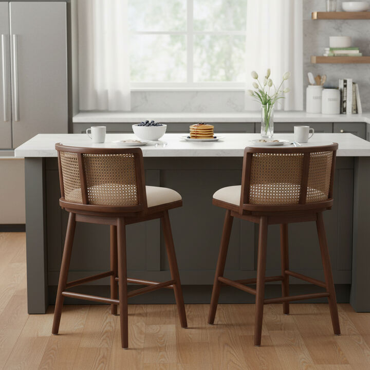 Merax Set of 2 Rubber Wood Rattan Back Counter Stools