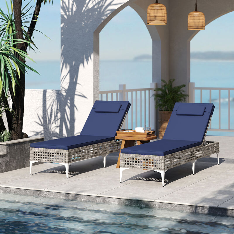 Patio Chaise Lounge Chair with 6-Level Adjustable Backrest and Headrest for Poolside