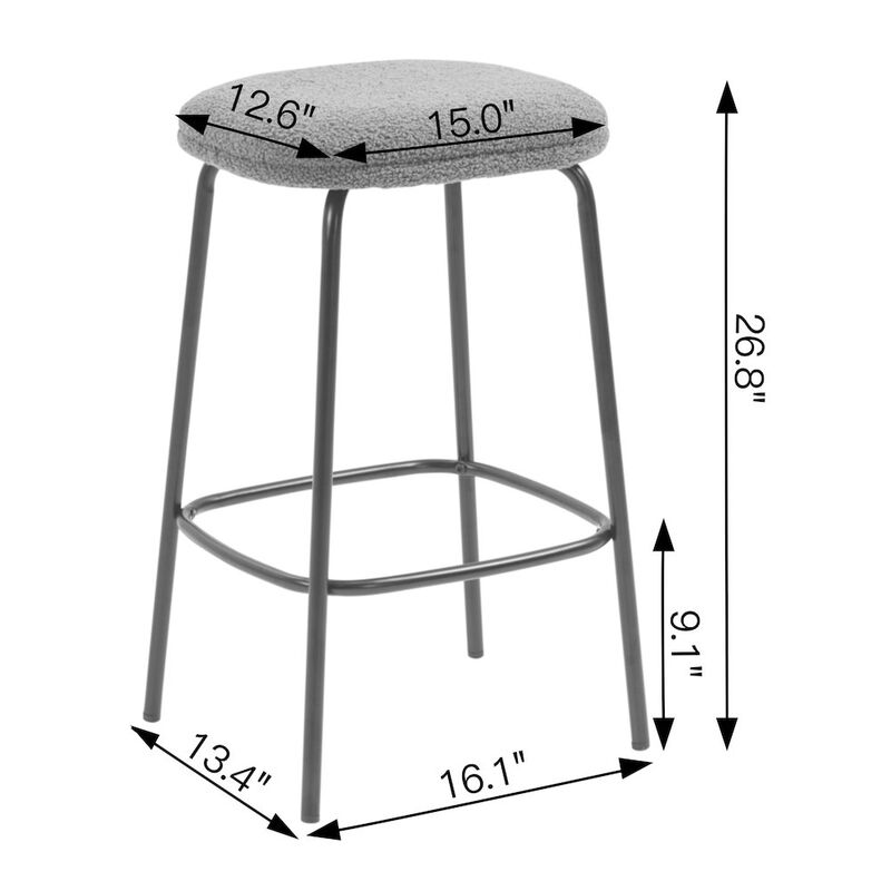 Glamour Home Set of 2 Ayana Gray Boucle Backless Counter Stool with Black Iron Legs