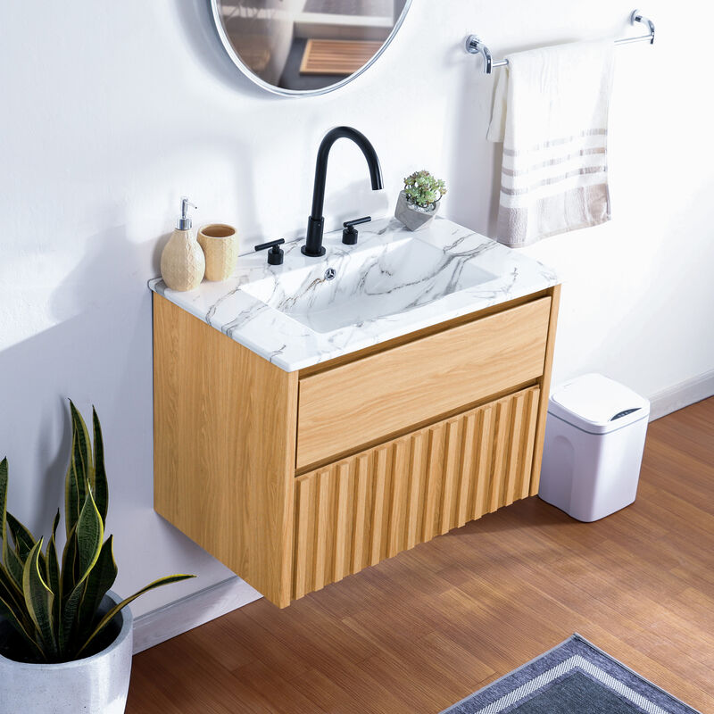 Sherwin 30" Slat Modern Coastal 2-Drawer Wall Mounted Bath Vanity Cabinet Only (Sink Basin Not Included) image number 7