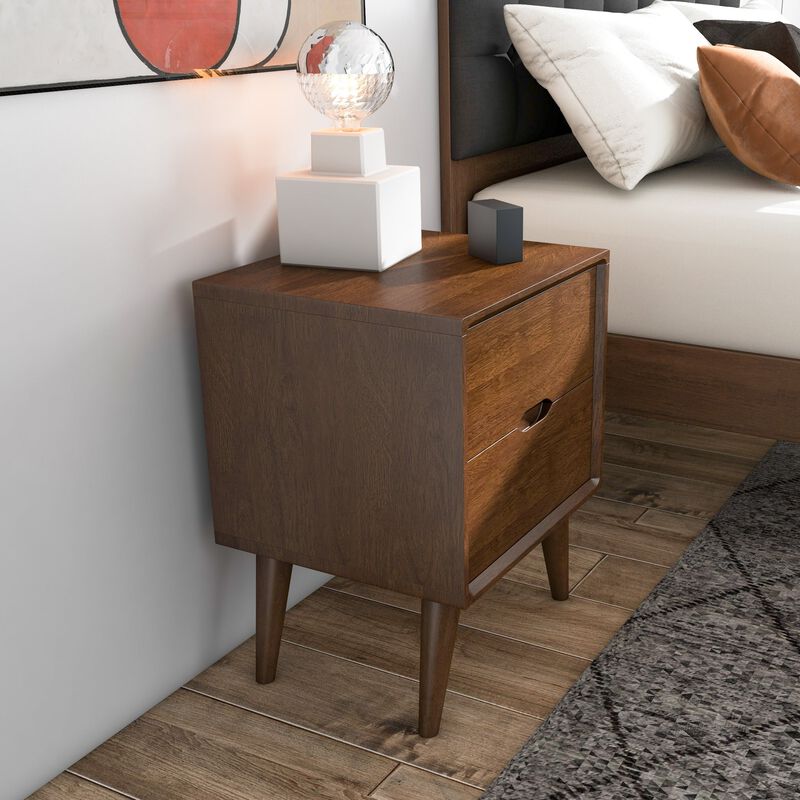 24.8" Assembled Mid Century Nightstand 2-Drawer Solid Wood Walnut image number 5