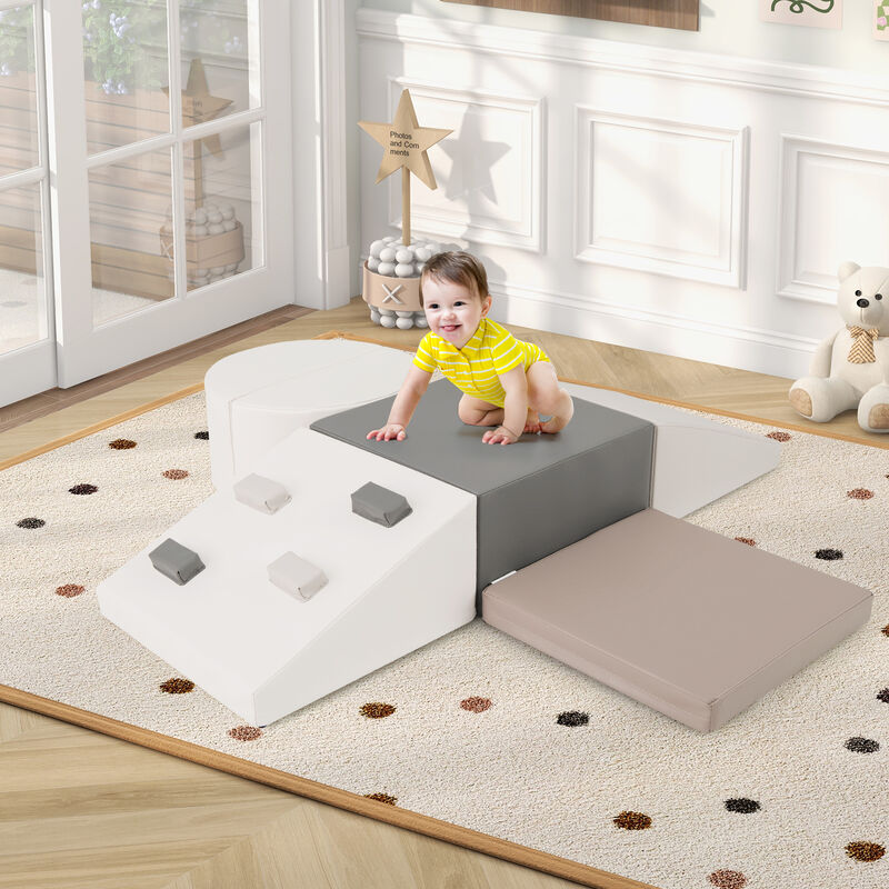 6-Piece Foam Play Set for Toddlers with Climbing Triangle and Slide Ramp image number 1