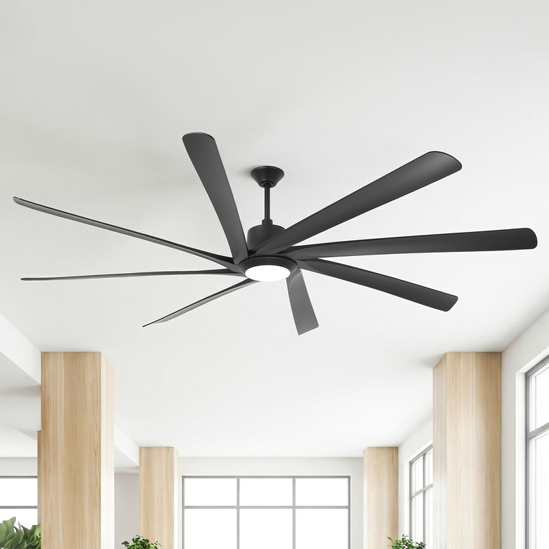 100" Modern Matte Black Reversible Dimmable Aero Blade Ceiling Fan with Light and Remote image number 1